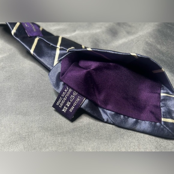 Men’s Ralph Lauren Purple Label White Striped Silk Italy Designer Tie - Picture 3 of 6
